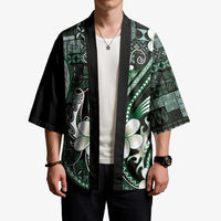 Samoa Siapo Tribal Pattern Kimono Forest Green Polynesian Plumeria Tapa Motif