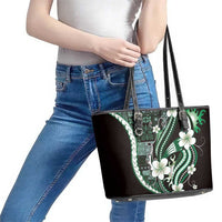 Samoa Siapo Tribal Pattern Leather Tote Bag Forest Green Polynesian Plumeria Tapa Motif