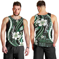 Samoa Siapo Tribal Pattern Men Tank Top Forest Green Polynesian Plumeria Tapa Motif