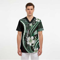 Samoa Siapo Tribal Pattern Scrub Top Forest Green Polynesian Plumeria Tapa Motif
