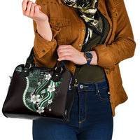Samoa Siapo Tribal Pattern Shoulder Handbag Forest Green Polynesian Plumeria Tapa Motif