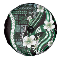 Samoa Siapo Tribal Pattern Spare Tire Cover Forest Green Polynesian Plumeria Tapa Motif
