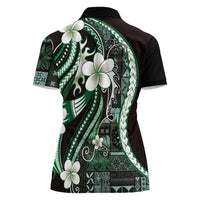 Samoa Siapo Tribal Pattern Women Polo Shirt Forest Green Polynesian Plumeria Tapa Motif