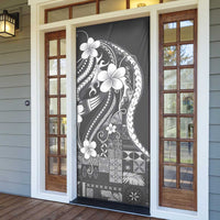 Samoa Siapo Tribal Pattern Door Cover Light Gray Polynesian Plumeria Tapa Motif