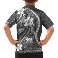 Samoa Siapo Tribal Pattern Family Matching Long Sleeve Bodycon Dress and Hawaiian Shirt Light Gray Polynesian Plumeria Tapa Motif LT9 - Polynesian Pride