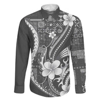 Samoa Siapo Tribal Pattern Family Matching Mermaid Dress and Hawaiian Shirt Light Gray Polynesian Plumeria Tapa Motif LT9 Dad's Shirt - Long Sleeve Gray - Polynesian Pride