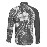 Samoa Siapo Tribal Pattern Family Matching Off Shoulder Short Dress and Hawaiian Shirt Light Gray Polynesian Plumeria Tapa Motif LT9 - Polynesian Pride
