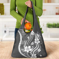 Samoa Siapo Tribal Pattern Grocery Bag Light Gray Polynesian Plumeria Tapa Motif