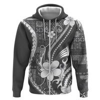 Samoa Siapo Tribal Pattern Hoodie Light Gray Polynesian Plumeria Tapa Motif LT9 Zip Hoodie Gray - Polynesian Pride