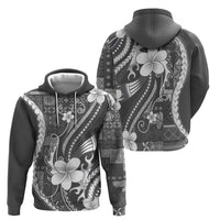 Samoa Siapo Tribal Pattern Hoodie Light Gray Polynesian Plumeria Tapa Motif LT9 - Polynesian Pride