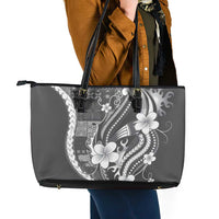Samoa Siapo Tribal Pattern Leather Tote Bag Light Gray Polynesian Plumeria Tapa Motif