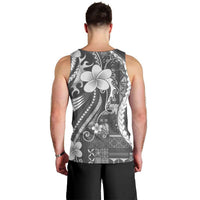 Samoa Siapo Tribal Pattern Men Tank Top Light Gray Polynesian Plumeria Tapa Motif