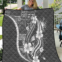 Samoa Siapo Tribal Pattern Quilt Light Gray Polynesian Plumeria Tapa Motif