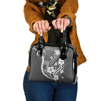 Samoa Siapo Tribal Pattern Shoulder Handbag Light Gray Polynesian Plumeria Tapa Motif