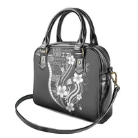 Samoa Siapo Tribal Pattern Shoulder Handbag Light Gray Polynesian Plumeria Tapa Motif