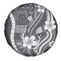 Samoa Siapo Tribal Pattern Spare Tire Cover Light Gray Polynesian Plumeria Tapa Motif