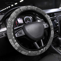 Samoa Siapo Tribal Pattern Steering Wheel Cover Light Gray Polynesian Plumeria Tapa Motif
