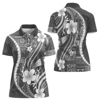 Samoa Siapo Tribal Pattern Women Polo Shirt Light Gray Polynesian Plumeria Tapa Motif