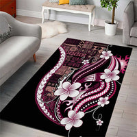 Samoa Siapo Tribal Pattern Area Rug Violet Polynesian Plumeria Tapa Motif