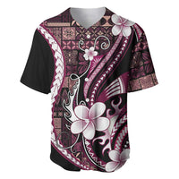 Samoa Siapo Tribal Pattern Baseball Jersey Violet Polynesian Plumeria Tapa Motif