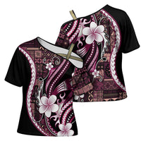 Samoa Siapo Tribal Pattern Cross Shoulder Shirt Violet Polynesian Plumeria Tapa Motif
