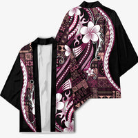 Samoa Siapo Tribal Pattern Kimono Violet Polynesian Plumeria Tapa Motif