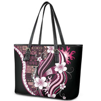 Samoa Siapo Tribal Pattern Leather Tote Bag Violet Polynesian Plumeria Tapa Motif