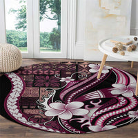 Samoa Siapo Tribal Pattern Round Carpet Violet Polynesian Plumeria Tapa Motif