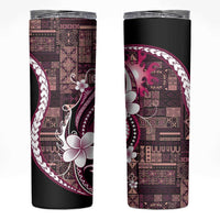 Samoa Siapo Tribal Pattern Skinny Tumbler Violet Polynesian Plumeria Tapa Motif