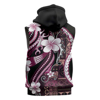 Samoa Siapo Tribal Pattern Sleeveless Zip Hoodie Violet Polynesian Plumeria Tapa Motif