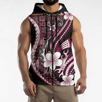 Samoa Siapo Tribal Pattern Sleeveless Zip Hoodie Violet Polynesian Plumeria Tapa Motif