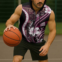 Samoa Siapo Tribal Pattern Sleeveless Zip Hoodie Violet Polynesian Plumeria Tapa Motif