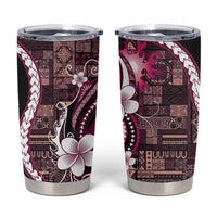 Samoa Siapo Tribal Pattern Tumbler Cup Violet Polynesian Plumeria Tapa Motif