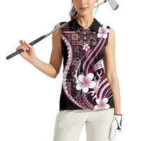 Samoa Siapo Tribal Pattern Women Sleeveless Polo Shirt Violet Polynesian Plumeria Tapa Motif