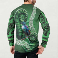 Tui Bird Koru Silver Fern Aotearoa Button Sweatshirt