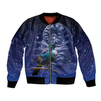 Tui Bird Matariki Galaxy Bomber Jacket Koru Silver Fern Aotearoa