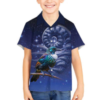 Tui Bird Matariki Galaxy Family Matching Mermaid Dress and Hawaiian Shirt Koru Silver Fern Aotearoa LT9 Son's Shirt Galaxy - Polynesian Pride