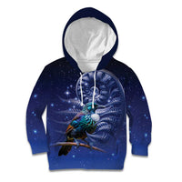 Tui Bird Matariki Galaxy Kid Hoodie Koru Silver Fern Aotearoa