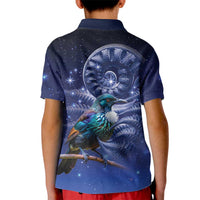 Tui Bird Matariki Galaxy Kid Polo Shirt Koru Silver Fern Aotearoa