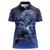 Tui Bird Matariki Galaxy Women Polo Shirt Koru Silver Fern Aotearoa