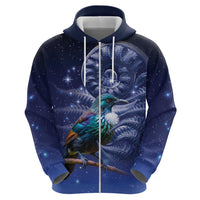 Tui Bird Matariki Galaxy Zip Hoodie Koru Silver Fern Aotearoa