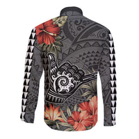 Personalised Hawaii Shaka Surf Hand Sign Long Sleeve Button Shirt Polynesian Vintage Vibes LT9 - Polynesian Pride