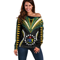 Personalised Polynesian Pride Cook Islands Off Shoulder Sweater Tribal Wave Style LT9 Women Black - Polynesian Pride