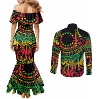 Cook Islands 15 Stars Couples Matching Mermaid Dress and Long Sleeve Button Shirt Kuki Airani Polynesian Tribal Wave Tattoo LT9 - Polynesian Pride