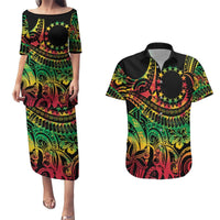 Cook Islands 15 Stars Couples Matching Puletasi and Hawaiian Shirt Kuki Airani Polynesian Tribal Wave Tattoo LT9 Reggae - Polynesian Pride