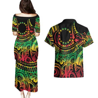 Cook Islands 15 Stars Couples Matching Puletasi and Hawaiian Shirt Kuki Airani Polynesian Tribal Wave Tattoo LT9 - Polynesian Pride