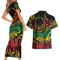 Cook Islands 15 Stars Couples Matching Short Sleeve Bodycon Dress and Hawaiian Shirt Kuki Airani Polynesian Tribal Wave Tattoo LT9 - Polynesian Pride