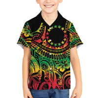 Cook Islands 15 Stars Family Matching Long Sleeve Bodycon Dress and Hawaiian Shirt Kuki Airani Polynesian Tribal Wave Tattoo LT9 Son's Shirt Reggae - Polynesian Pride