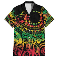 Cook Islands 15 Stars Family Matching Off Shoulder Maxi Dress and Hawaiian Shirt Kuki Airani Polynesian Tribal Wave Tattoo LT9 Dad's Shirt - Short Sleeve Reggae - Polynesian Pride