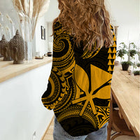 Custom King Kamehameha Day Hawaii Women Casual Shirt Paradise of the Pacific Tribal Kakau - Gold LT9 - Polynesian Pride